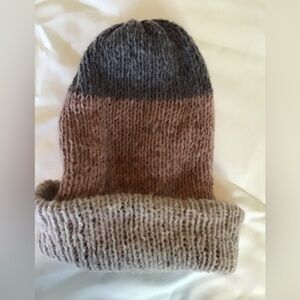 Elegant Knit Reversible Beanie in Grey, Cream, and Rosey-Mauves
